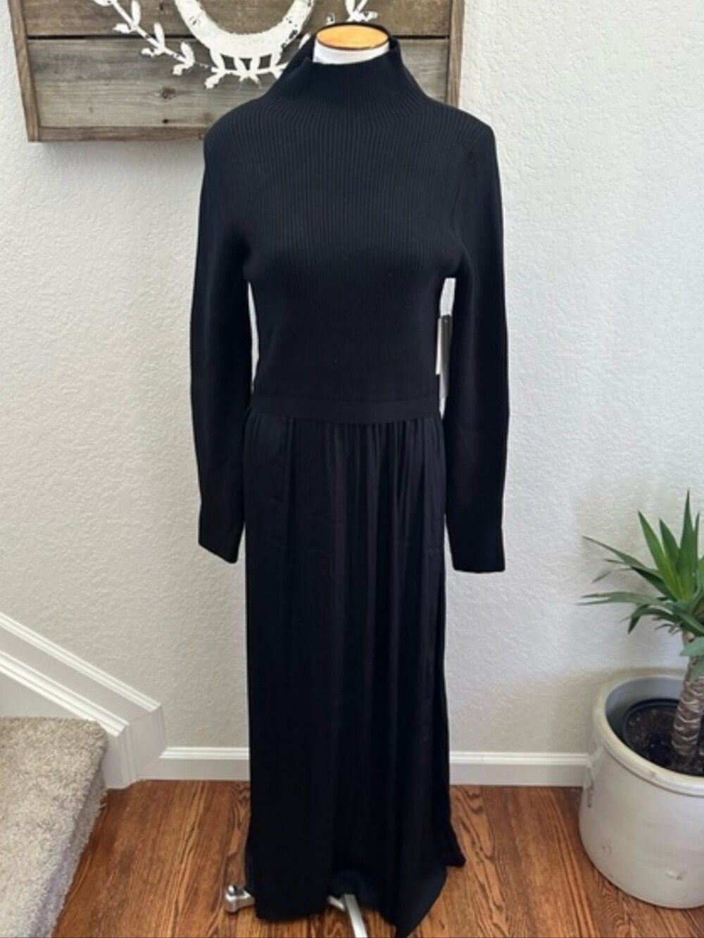 Anthropologie The Thea Twofer Sweater Dress black maxi size L NWT